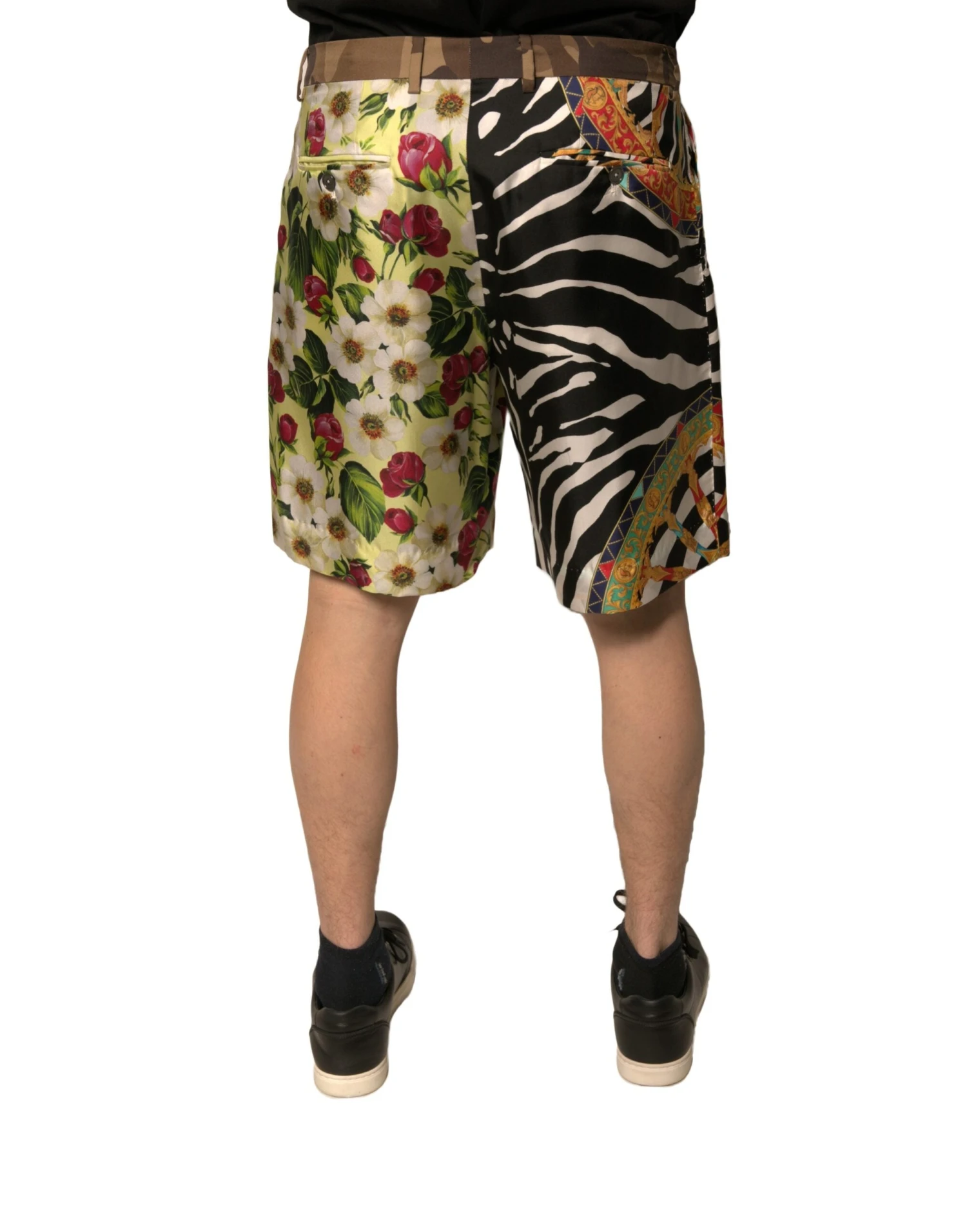 Dolce & Gabbana Multicolor Patchwork Silk Men Chino Men's Shorts 5 Dolce & Gabbana Multicolor Patchwork Silk Men Chino Men's Shorts - Image 3