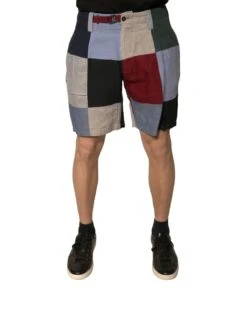 Dolce & Gabbana Multicolor Patchwork Linen Men Chino Men's Shorts (Pre-Owned)