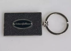 Dolce & Gabbana Black Leather Logo Metal Ring Keychain Men's Keyring