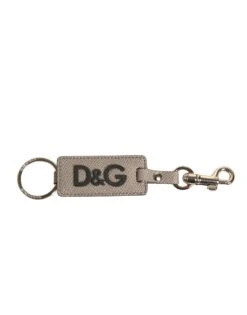 Dolce & Gabbana Beige DG Logo Leather Gold Metal Men Keychain Men's Keyring (Pre-Owned)