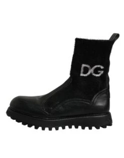 Dolce & Gabbana Black DG Logo Horse Sock Ankle Boots Men's Shoes (Pre-Owned)