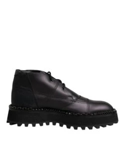 Dolce & Gabbana Black Leather Lace Up Ankle Boots Men's Shoes
