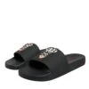 Dolce & Gabbana Black Leather Slides Sandals Beachwear Men's Shoes