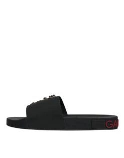 Dolce & Gabbana Black Leather Slides Sandals Beachwear Men's Shoes -Lux Lair Store 6193452