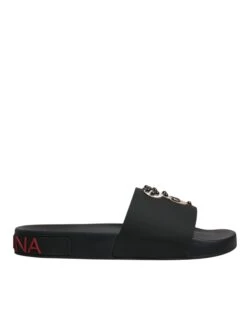 Dolce & Gabbana Black Leather Slides Sandals Beachwear Men's Shoes -Lux Lair Store 6193453