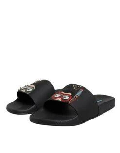 Dolce & Gabbana Black Divers Leather Flats Slides Sandals Beachwear Men's Shoes