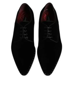 Dolce & Gabbana Black Velvet Cotton Lace Up Derby Men's Shoes -Lux Lair Store 6193740