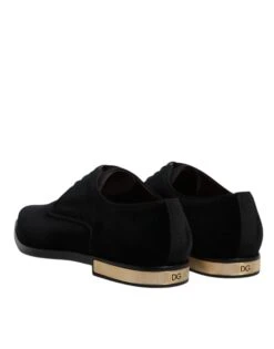 Dolce & Gabbana Black Velvet Cotton Lace Up Derby Men's Shoes -Lux Lair Store 6193742