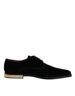 Dolce & Gabbana Black Velvet Cotton Lace Up Derby Men's Shoes