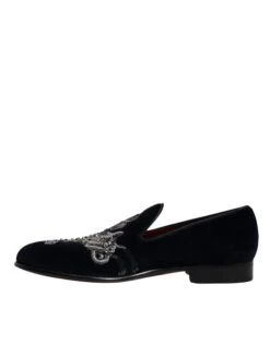Dolce & Gabbana Black Velvet Floral Gun Loafers Dress Men's Shoes -Lux Lair Store 6193920
