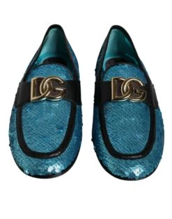 Dolce & Gabbana Blue Sequined Loafers Formal Dress Men's Shoes 9 Dolce & Gabbana Blue Sequined Loafers Formal Dress Men's Shoes -Lux Lair Store 6193934