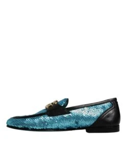 Dolce & Gabbana Blue Sequined Loafers Formal Dress Men's Shoes 11 Dolce & Gabbana Blue Sequined Loafers Formal Dress Men's Shoes -Lux Lair Store 6193936