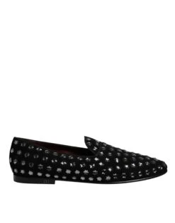 Dolce & Gabbana Black Crystal Embellished Loafers Dress Men's Shoes