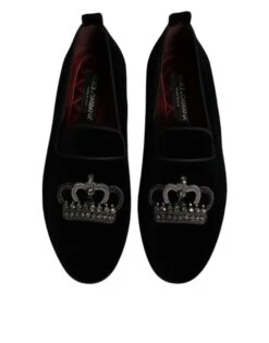 Dolce & Gabbana Black Velvet Crystal Crown Loafers Formal Dress Men's Shoes 10 Dolce & Gabbana Black Velvet Crystal Crown Loafers Formal Dress Men's Shoes -Lux Lair Store 6194085