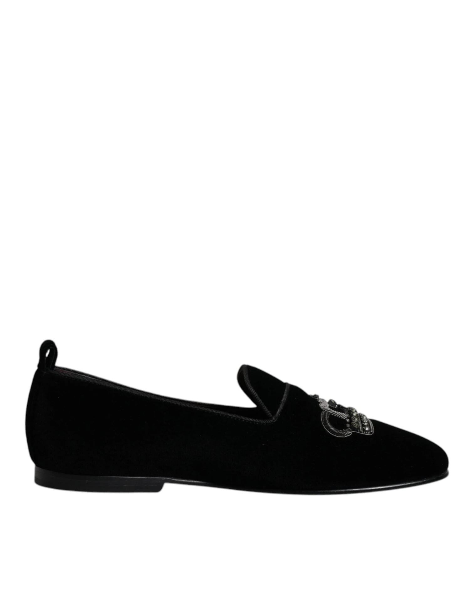 Dolce & Gabbana Black Velvet Crystal Crown Loafers Formal Dress Men's Shoes 3 Dolce & Gabbana Black Velvet Crystal Crown Loafers Formal Dress Men's Shoes
