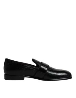 Dolce & Gabbana Black Exotic Leather DG Logo Loafers Formal Dress Men's Shoes