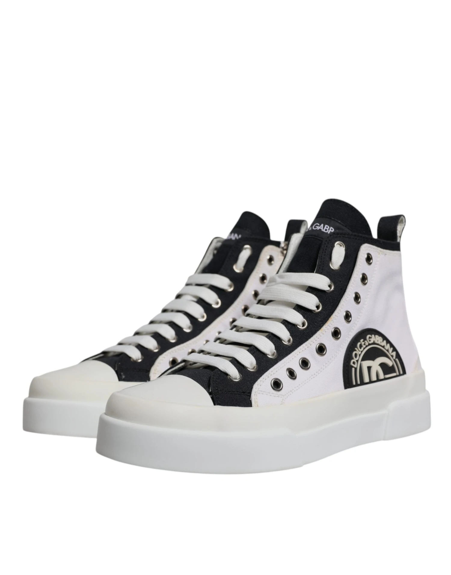 Dolce & Gabbana White Black Cotton High Top Sneakers Men's Shoes (Pre-Owned) 5 Dolce & Gabbana White Black Cotton High Top Sneakers Men's Shoes (Pre-Owned) - Image 3