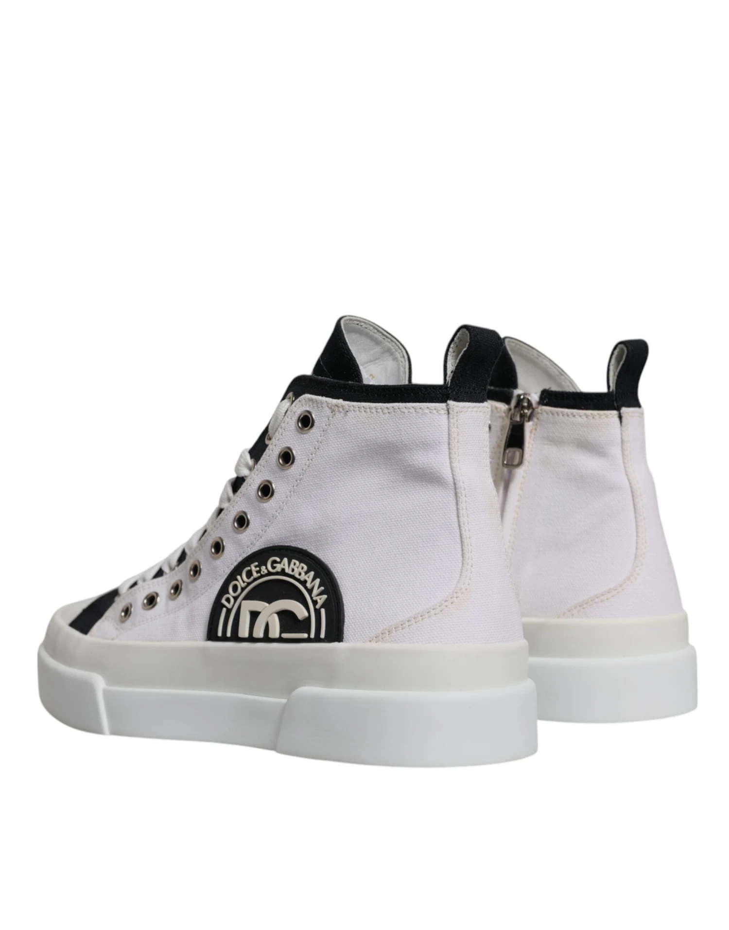 Dolce & Gabbana White Black Cotton High Top Sneakers Men's Shoes (Pre-Owned) 6 Dolce & Gabbana White Black Cotton High Top Sneakers Men's Shoes (Pre-Owned) - Image 4