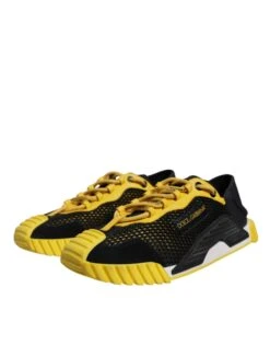 Dolce & Gabbana Black Yellow Low Top NS1 Sneakers Men's Shoes -Lux Lair Store 6197307