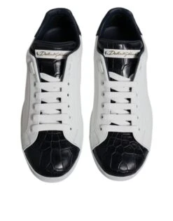 Dolce & Gabbana White Black Leather Portofino Sneakers Men's Shoes -Lux Lair Store 6199647