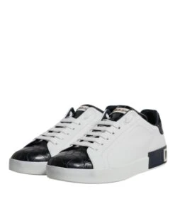 Dolce & Gabbana White Black Leather Portofino Sneakers Men's Shoes -Lux Lair Store 6199648