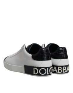 Dolce & Gabbana White Black Leather Portofino Sneakers Men's Shoes -Lux Lair Store 6199649
