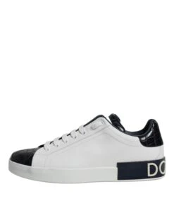 Dolce & Gabbana White Black Leather Portofino Sneakers Men's Shoes -Lux Lair Store 6199650