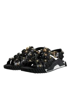 Dolce & Gabbana Black Leather Studded Slides Sandals Men's Shoes 11 Dolce & Gabbana Black Leather Studded Slides Sandals Men's Shoes -Lux Lair Store 6199761