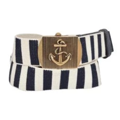 Gucci Men's Navy / White Fabric Brass Anchor Buckle Striped Belt 375191 -Lux Lair Store 61rginehrol. ul1500