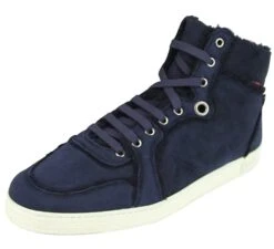 Gucci Men's Navy Shearling High-Top Sneaker