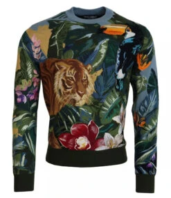 Dolce & Gabbana Jungle Wool Silk Pullover Logo Men's Sweater