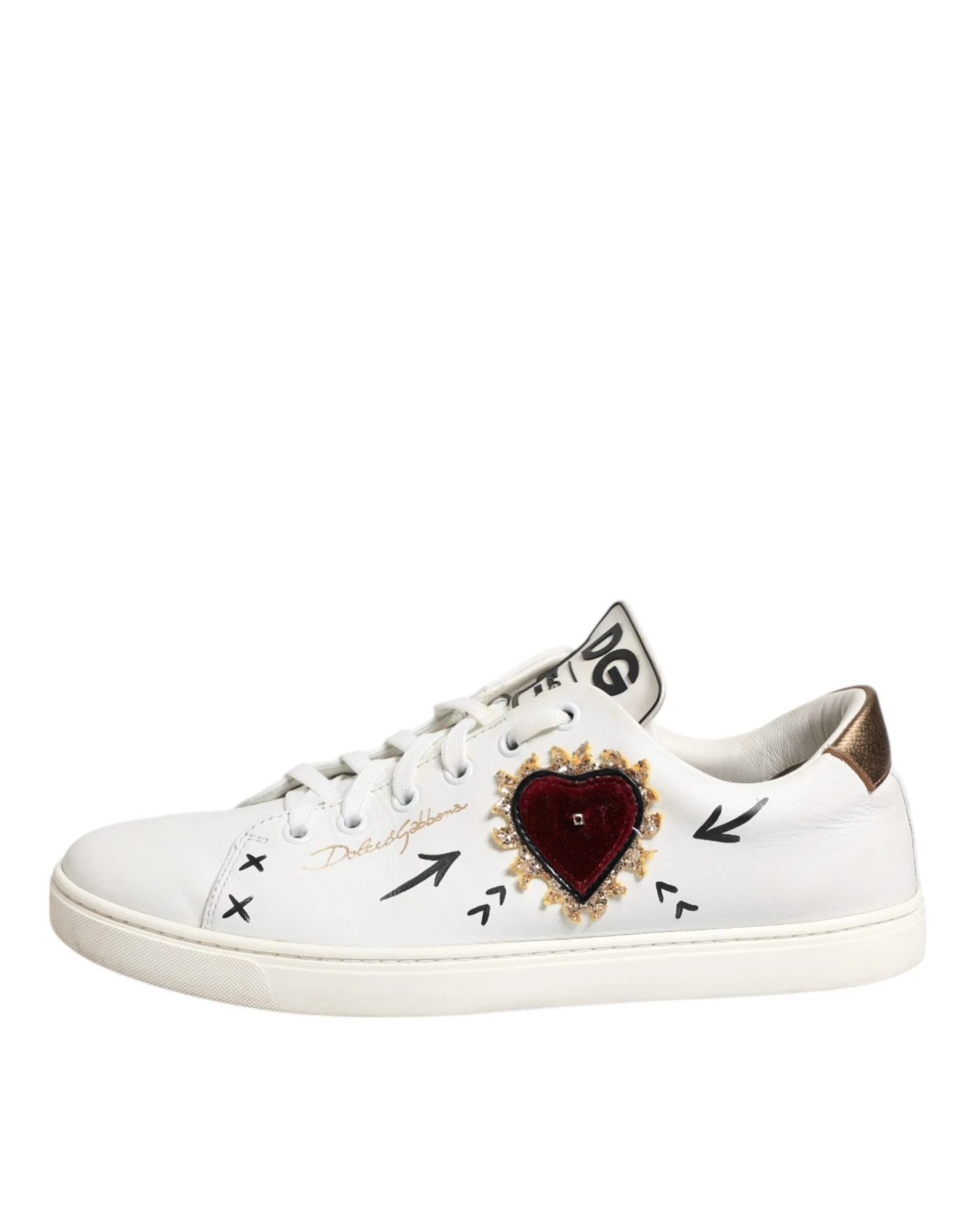 Dolce & Gabbana White Leather Heart Embellished Sneakers Women's Shoes (Pre-Owned) 8 Dolce & Gabbana White Leather Heart Embellished Sneakers Women's Shoes (Pre-Owned) - Image 6