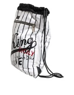 Dolce & Gabbana Black White Striped Polyester Drawstring Men's Bag (Pre-Owned) 8 Dolce & Gabbana Black White Striped Polyester Drawstring Men's Bag (Pre-Owned) -Lux Lair Store 6270614