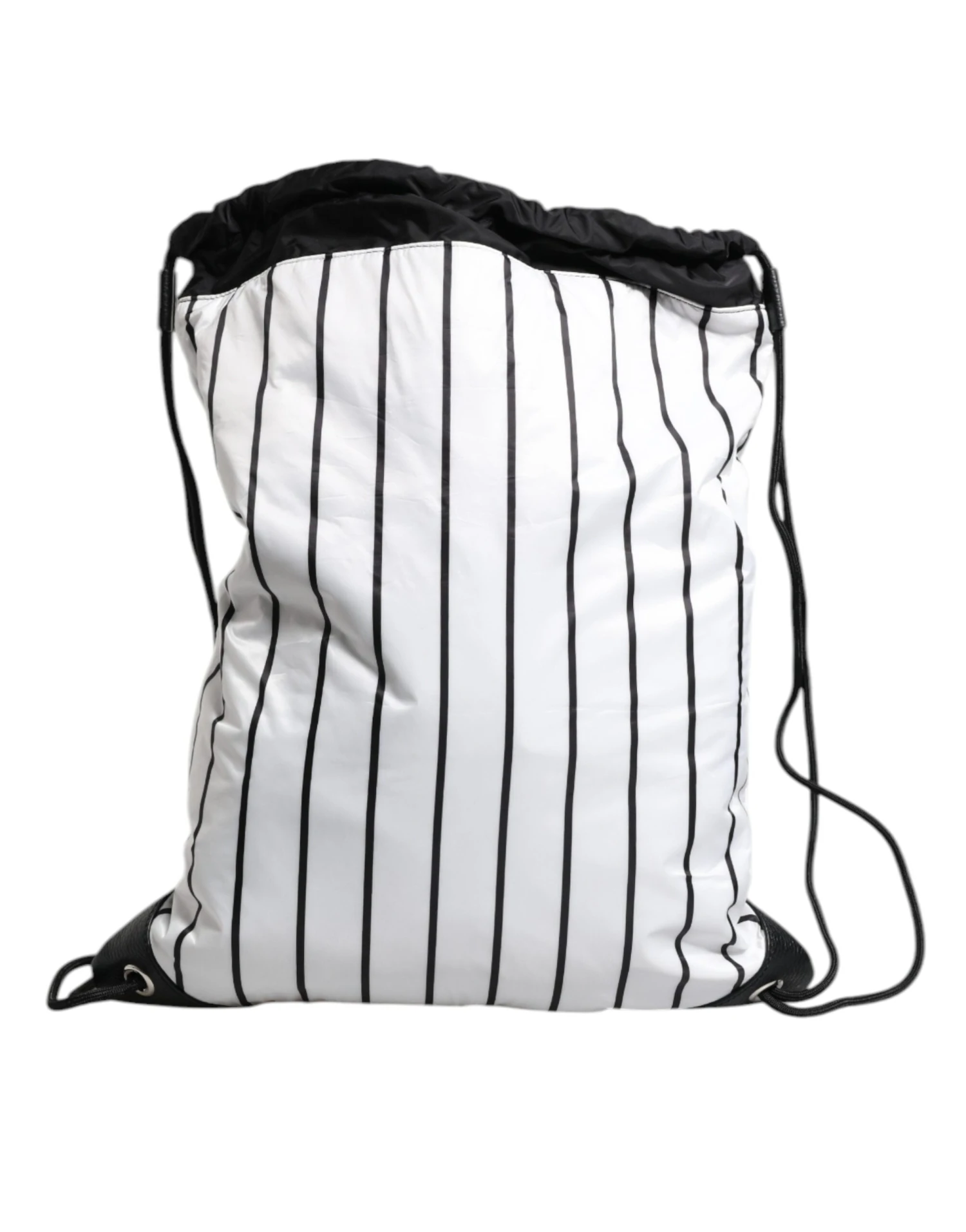 Dolce & Gabbana Black White Striped Polyester Drawstring Men's Bag (Pre-Owned) 5 Dolce & Gabbana Black White Striped Polyester Drawstring Men's Bag (Pre-Owned) - Image 3