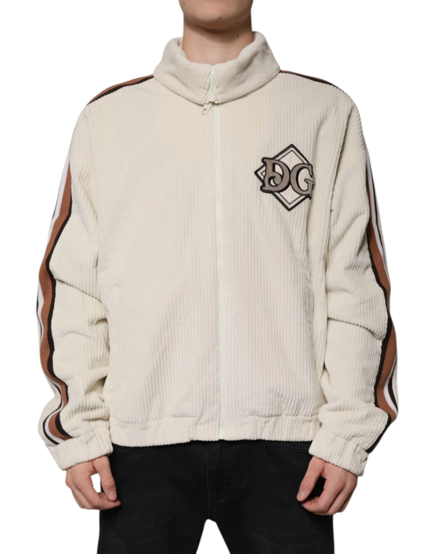 Dolce & Gabbana Beige Logo Applique Cotton Corduroy Full Zip Men's Jacket 3 Dolce & Gabbana Beige Logo Applique Cotton Corduroy Full Zip Men's Jacket