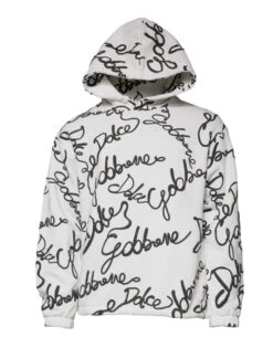 Dolce & Gabbana White Logo Cotton Hooded Sweatshirt Men's Sweater