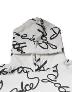 Dolce & Gabbana White Logo Cotton Hooded Sweatshirt Men's Sweater -Lux Lair Store 6279986