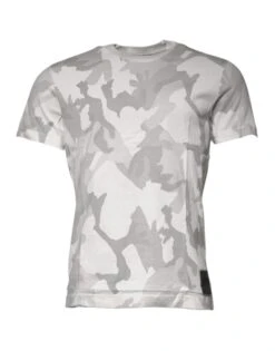 Dolce & Gabbana White Gray Camouflage Cotton Crew Neck Men's T-shirt