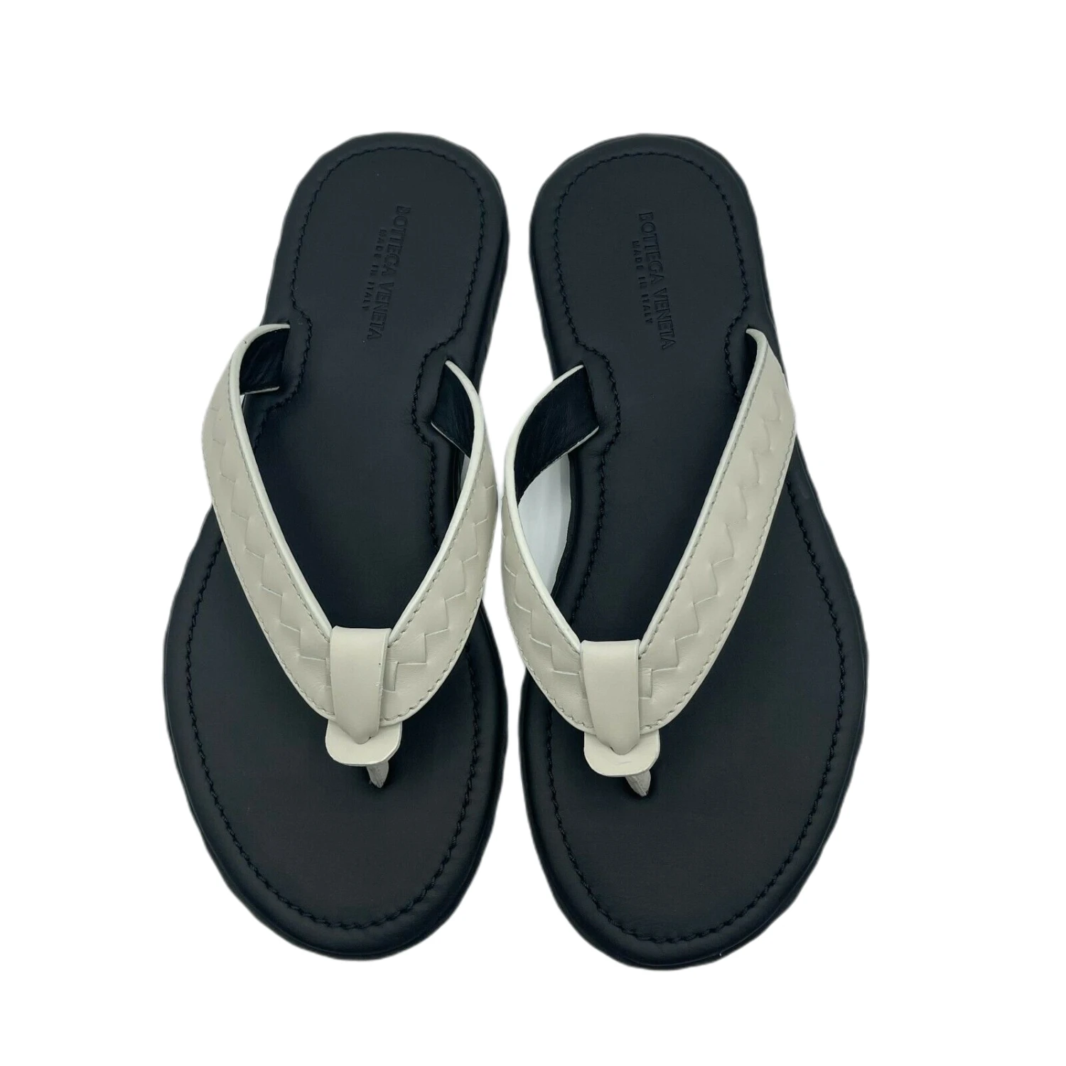 Bottega Veneta Men's White/Black Leather Thong Sandal 40/US 7 6 Bottega Veneta Men's White/Black Leather Thong Sandal 40/US 7 - Image 4