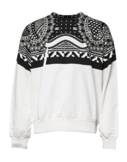 Dolce & Gabbana White Black Printed Cotton Sweatshirt Men's Sweater (Pre-Owned)