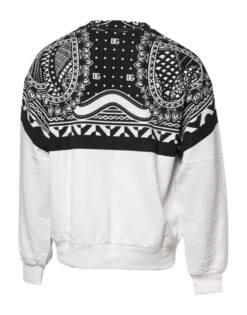 Dolce & Gabbana White Black Printed Cotton Sweatshirt Men's Sweater (Pre-Owned) -Lux Lair Store 6354529