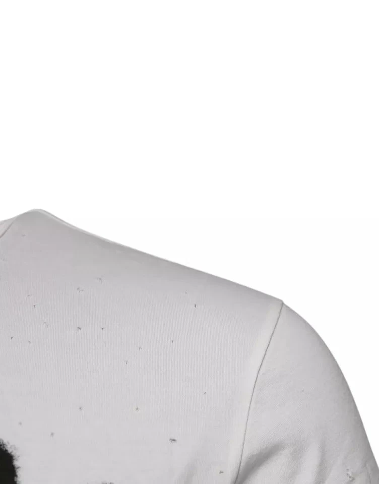 Dolce & Gabbana White Graphic Print Cotton Crew Neck Men's T-shirt 7 Dolce & Gabbana White Graphic Print Cotton Crew Neck Men's T-shirt - Image 5