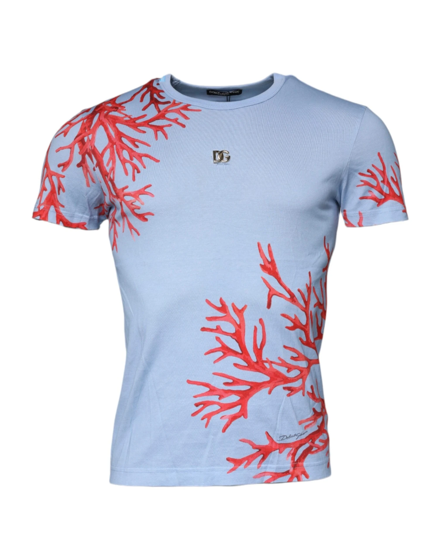 Dolce & Gabbana Light Blue Coral Cotton Men Crew Neck Men's T-shirt (Pre-Owned) 3 Dolce & Gabbana Light Blue Coral Cotton Men Crew Neck Men's T-shirt (Pre-Owned)