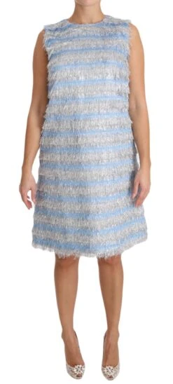Dolce & Gabbana Light Blue Silver Shift Gown Women's Dress