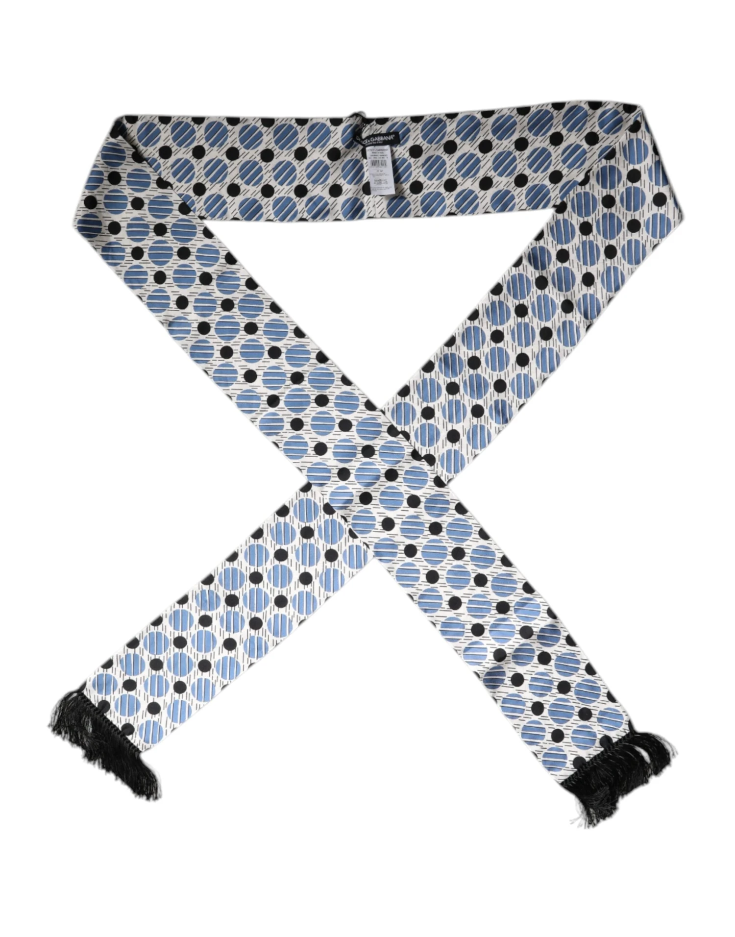 Dolce & Gabbana White Blue Polka Dotted Silk Skinny Men's Scarf (Pre-Owned) 3 Dolce & Gabbana White Blue Polka Dotted Silk Skinny Men's Scarf (Pre-Owned)