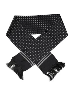 Dolce & Gabbana Black White Polka Dotted Silk Skinny Fringes Men's Scarf