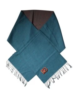 Dolce & Gabbana Blue Green Wool Fringes Wrap Shawl Men's Scarf