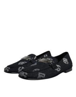 Dolce & Gabbana Black Logo Cotton Loafers Formal Dress Men's Shoes (Pre-Owned) 9 Dolce & Gabbana Black Logo Cotton Loafers Formal Dress Men's Shoes (Pre-Owned) -Lux Lair Store 6478802