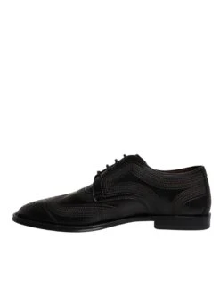 Dolce & Gabbana Black Embroidered Classic Leather Derby Dress Men's Shoes -Lux Lair Store 6479025