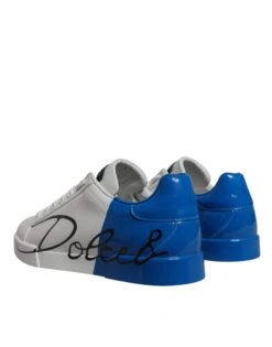 Dolce & Gabbana White Blue Leather Logo Low Top Sneakers Men's Shoes -Lux Lair Store 6479302